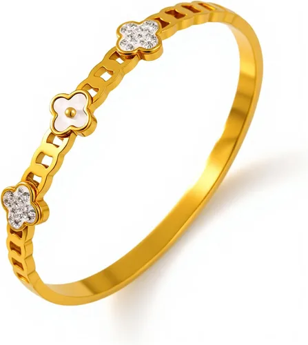 Miniatura 15 de Colección de Pulseras Brazalete de Acero Inoxidable 316L Chapado en Oro de 18K - 12 Diseños Únicos + Cadena de Acero de Titanio con Acento