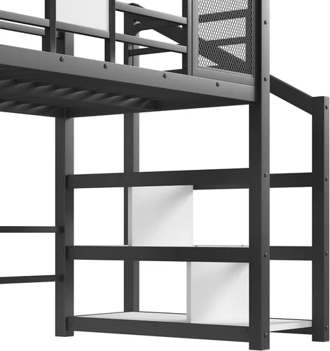 Miniatura 9 de Bellemave Cama Loft de Metal Tipo Casa Tamaño Twin con Tobogán y Escaleras, Marco de Cama Loft Casa de Juegos de Servicio Pesado con Estantes
