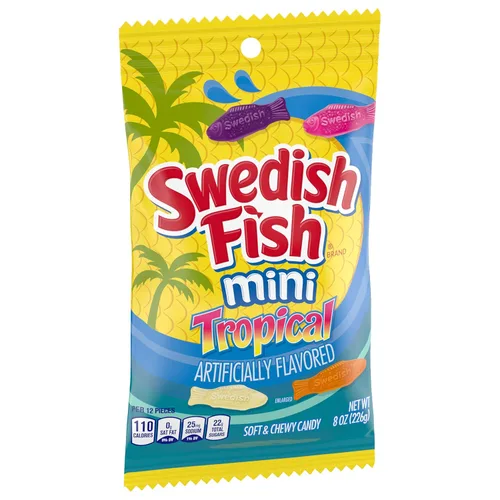 Miniatura 14 de SWEDISH FISH Mini caramelo tropical suave y masticable, caramelo a granel, bolsas de 12 - 8 onzas