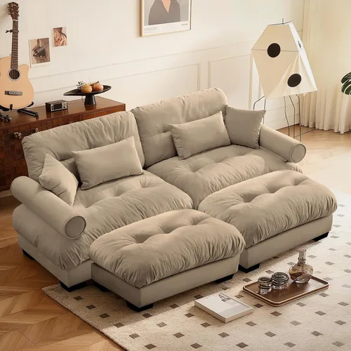 Miniatura 17 de SoarFlash Moderno sofá reclinable de terciopelo para sala de estar, sofá biplaza para apartamento, sofá de almacenamiento con marco de madera Azul