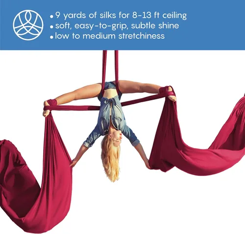 Miniatura 2 de Kit de Iniciación de Telas Aéreas - Hamaca de yoga aéreo duradera de 9 yardas con herrajes y guía - Columpio aéreo para yoga aéreo acrobático