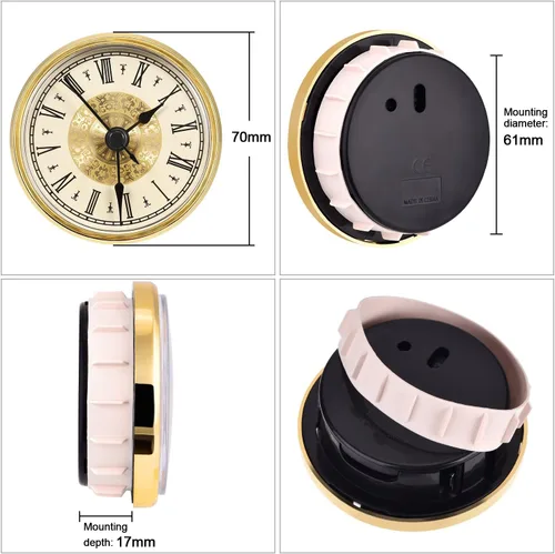 Miniatura 3 de Hicarer 2. 8 pulgadas/2.756 in Mini reloj de cuarzo inserto redondo relojes cabeza inserto número romano reemplazo movimiento blanco cara dorada