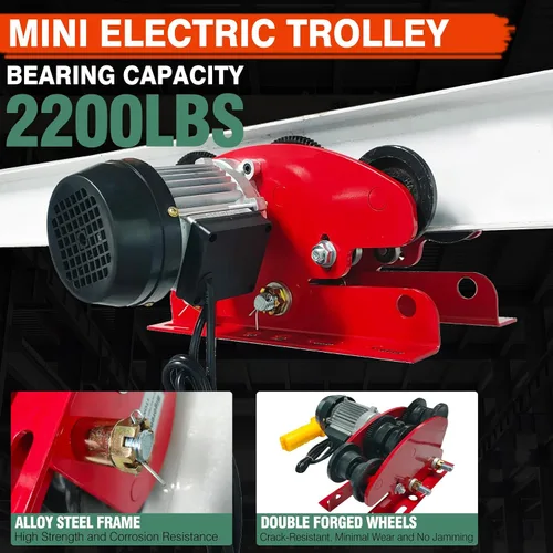 Miniatura 2 de Carro eléctrico para polipasto eléctrico, 1 tonelada 2204 libras carro de polipasto eléctrico, 2.68 "-4.33" ancho de brida de haz ajustable