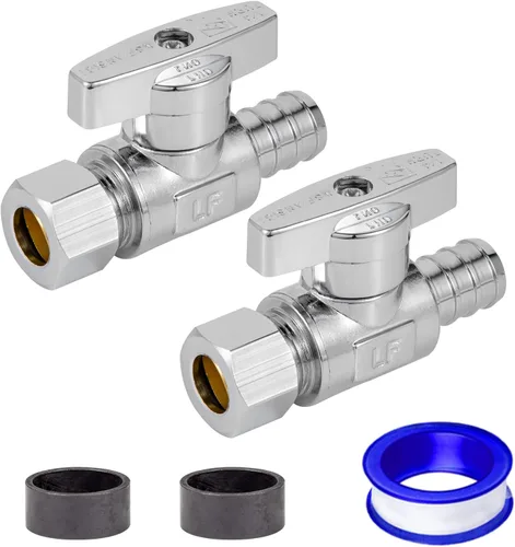 Válvula de Parada Recta Pex de 1/2", Válvula de Cierre para Lavabo e Inodoro, Paquete de 2 Válvulas de Parada Recta Giratorias 3/8" DE Compresión X