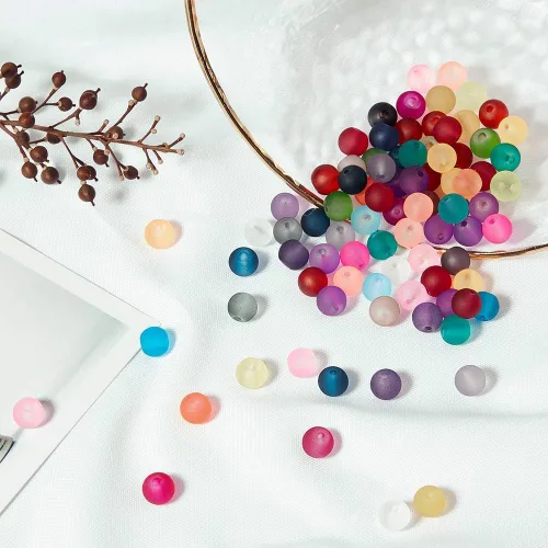 Miniatura 3 de PH PandaHall 1560 cuentas de vidrio esmerilado de 24 colores para hacer joyas, cuentas heladas de color caramelo de 0.236 pulgadas (0.236 in)