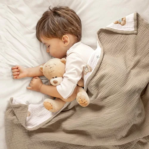 Miniatura 6 de lulumoon Manta de muselina neutra para bebé, ropa de cama de algodón transpirable para cuna para niños pequeños, 4 capas suaves y ligeras