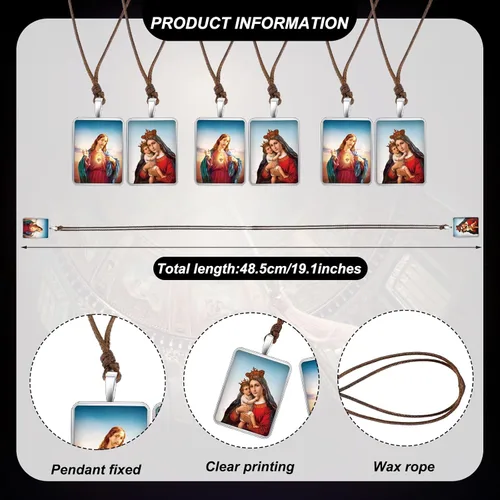 Miniatura 2 de 16 piezas de collar de escapulario católico de metal, Escapularios católicos, Sagrado Corazón de Jesús con Nuestra Señora, Monte Carmelo, regalos