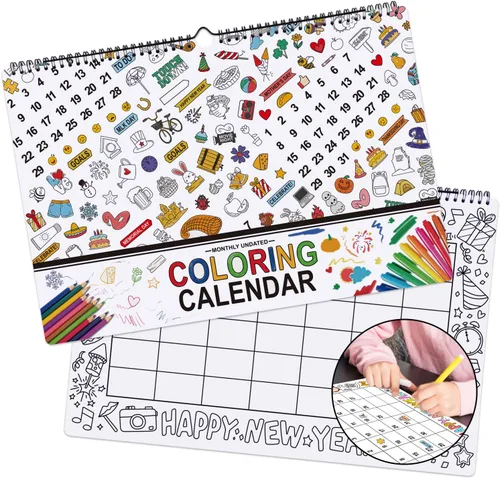 Calendario de pared para colorear 2026-2027 – 11.6 x 17 pulgadas, 12 meses, sin fecha, hogar o calendario, seguimiento de actividades y calendario