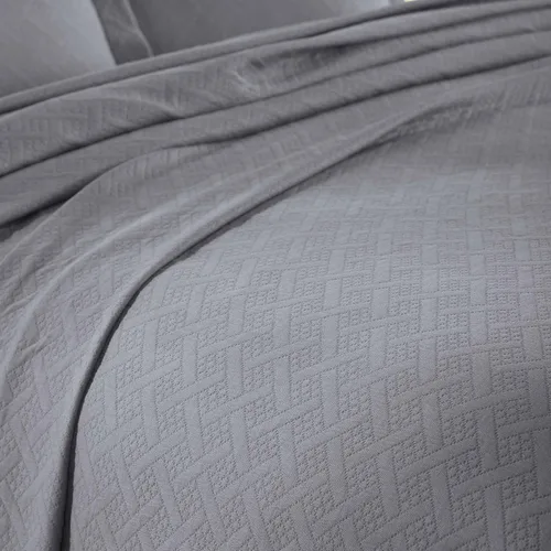 Miniatura 3 de Colcha Superior 100% algodón con diseño de tejido de cesta y fundas, ropa de cama de algodón de primera calidad para todas las estaciones con Gris