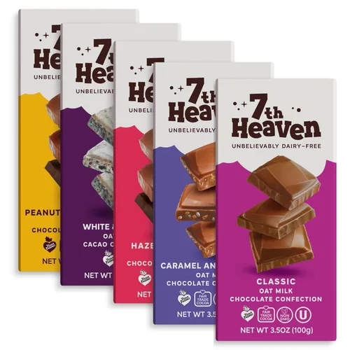 Miniatura 12 de 7th Heaven, Barras veganas de chocolate con leche de avena: crema de avellana (3.5 oz - paquete de 4), chocolate saludable, regalo perfecto de San