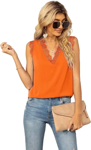 Miniatura 46 de VIISHOW - Camiseta sin mangas, sexy, con cuello en V y bordes de encaje para mujer, camisola de vestir, camisas de gasa, sin mangas, casuales