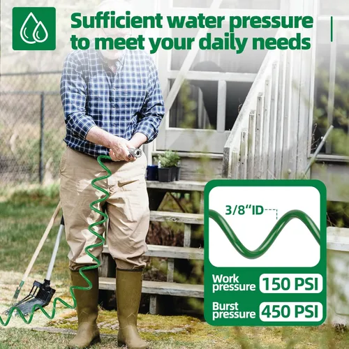 Miniatura 6 de SPECILITE Manguera de jardín en espiral ligera de 3/8", 50 pies, tubos de agua flexibles curvos de EVA con boquilla de pulverización de 6 patrones