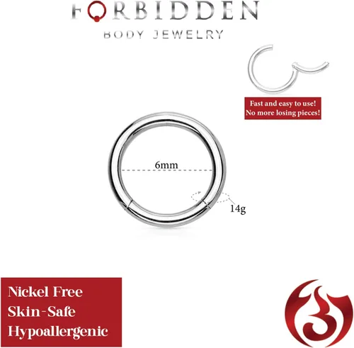 Miniatura 13 de Forbidden Body Jewelry - Piercing para la nariz de acero quirúrgico 316L con bisagra, 14G, 16G, 18G, diámetro de 15/64, 5/16, 25/64, 15/32 pulgadas