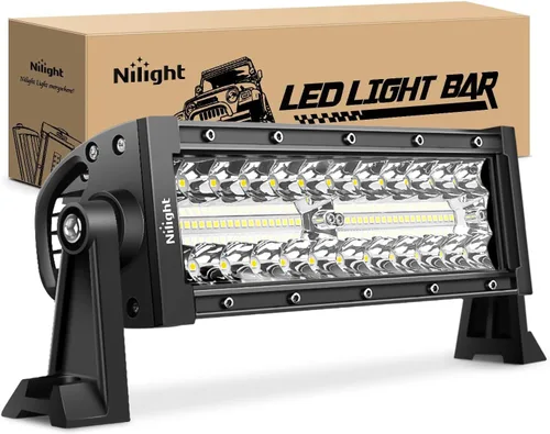 Nilight - Barra de luz LED de 9,5 pulgadas, triple fila, haz de inundación y foco combinado, 64 LED, luces de niebla, para conducción, trabajo,