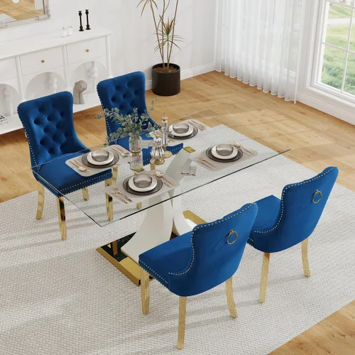 Miniatura 39 de Moderno juego de comedor de cristal de lujo para 6, 63 pulgadas, juego de vajilla rectangular minimalista grande para 6, juego de mesa de cocina