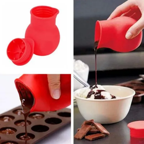 Miniatura 3 de 3 piezas de silicona Chocolate Melting Pot, salsa de mantequilla leche microondas hornear herramienta de vertido Blacl+Verde+Rojo