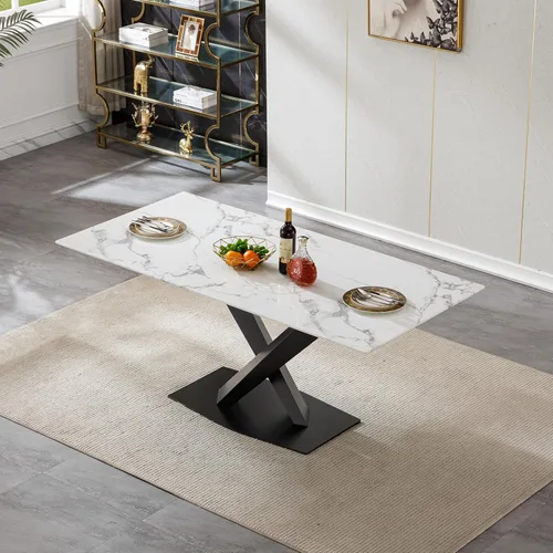 Miniatura 42 de Mesa de comedor de cristal de 51 pulgadas, mesa de comedor para 4-6, mesa de cocina dorada con patas de metal superior de vidrio templado