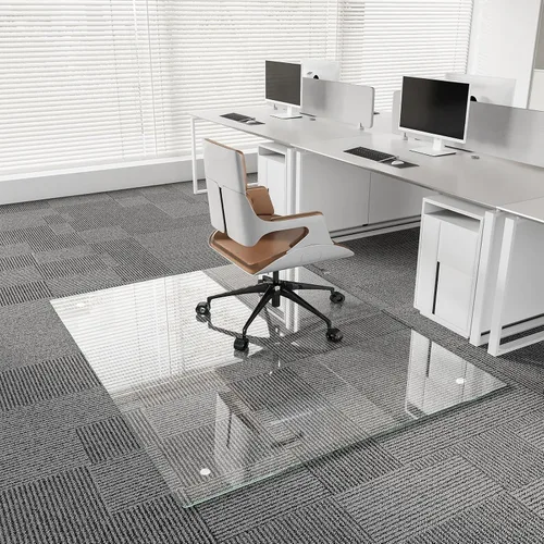 Miniatura 8 de Koonmi Tapete de cristal para silla de alfombra, 36 x 48 pulgadas, tapete de vidrio templado para silla de oficina, tapetes de vidrio con bordes