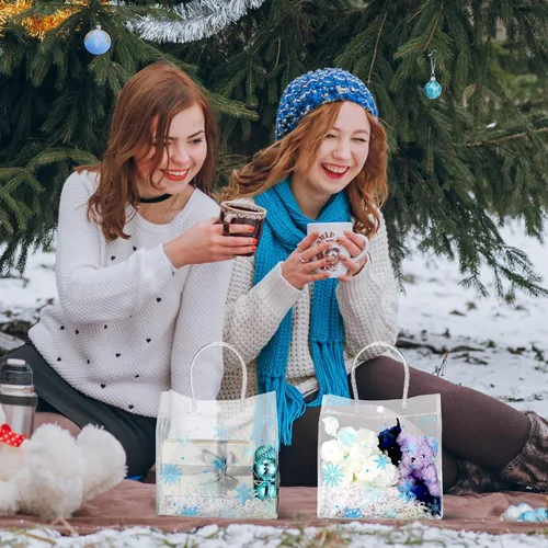 Miniatura 7 de Cholemy 24 bolsas de regalo de plástico transparente con diseño de copo de nieve de invierno con asas, bolsas de regalo transparentes