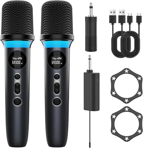 Micrófono inalámbrico, silencio de un solo toque e iluminación RGB dinámica, micrófono dinámico de mano dual de grado profesional, alcance ultra
