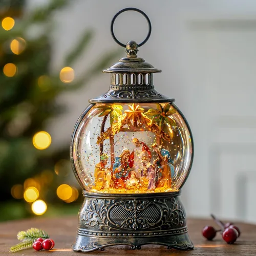 Miniatura 9 de Linterna de globo de nieve de Navidad, muñeco de nieve musical, árbol de Navidad, globo de nieve iluminado con temporizador USB/batería operada