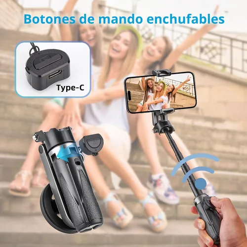 Miniatura 7 de MQOUNY para soporte trípode Magsafe para iPhone, palo selfie portátil de bolsillo con control remoto recargable y anillo de metal, trípode