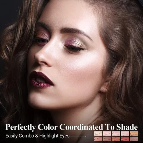 Miniatura 5 de 10 barras de sombra de ojos, brillo y neutro, color rosa champán, metálico, lápiz de sombra de ojos color crema con resistente a las manchas y al