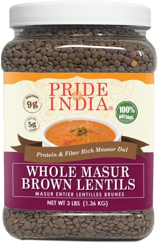 Miniatura 19 de Orgullo de la India - Lentejas Masur marrones enteras de la India, ricas en proteínas y fibra, 1.5 libras de frasco