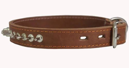 Miniatura 4 de Collar de perro grueso de cuero genuino con pinchos, 1 pulgada de ancho, tamaño marrón para adaptarse a cuello de 17 a 21 pulgadas, 1 ancho Akita