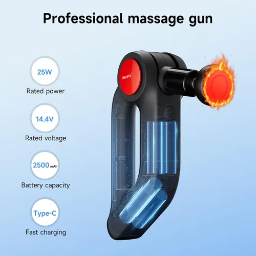 Miniatura 6 de HEYCHY Pistola de masaje de tejido profundo con calor, masajeador de percusión de amplitud de 0.472 in para atletas y alivio muscular, pistola Negro