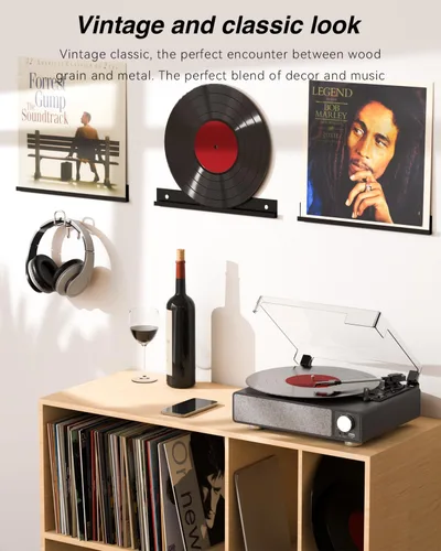 Miniatura 6 de MONODEAL - Tocadiscos de vinilo con altavoces, tocadiscos de 3 velocidades para discos de vinilo con transmisor Bluetooth, parada automática, salida