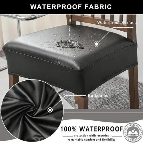 Miniatura 3 de NILUOH Fundas impermeables para sillas de comedor, juego de 6, fundas de asiento de cuero PU para sillas de comedor, fundas de asiento extraíbles