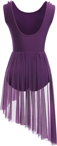 Miniatura 3 de AFAVOM Disfraz de baile lírico para mujer, vestido de lentejuelas con flores, falda asimétrica de tul fluida, disfraces de danza contemporánea