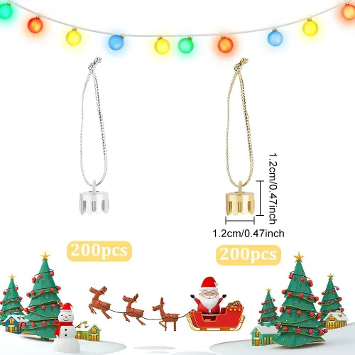Miniatura 2 de WEBEEDY 400 piezas de adornos de Navidad, tapas de adorno doradas y plateadas, reemplazo con cuerdas de colgador, juego de cordón para decoración
