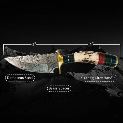 Miniatura 2 de Cuchillo de asta de ciervo de Damasco hecho a mano, cuchillo afilado de 7 pulgadas, forjado al fuego, funda de cuero, regalo para cazador, camping