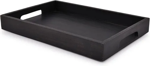 Miniatura 2 de EDHAS Bandeja rectangular de madera de acacia negra para desayuno, cena, bebidas, cocina, comedor, sala de estar, baño con asa