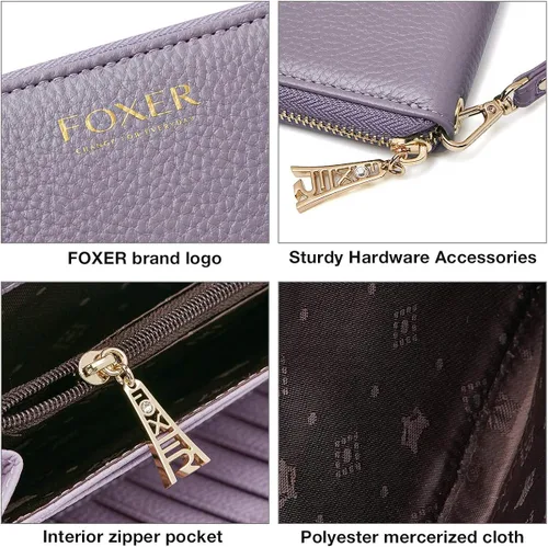 Miniatura 5 de FOXLOVER Carteras de cuero genuino para mujer, carteras de embrague con cremallera RFID con pulsera