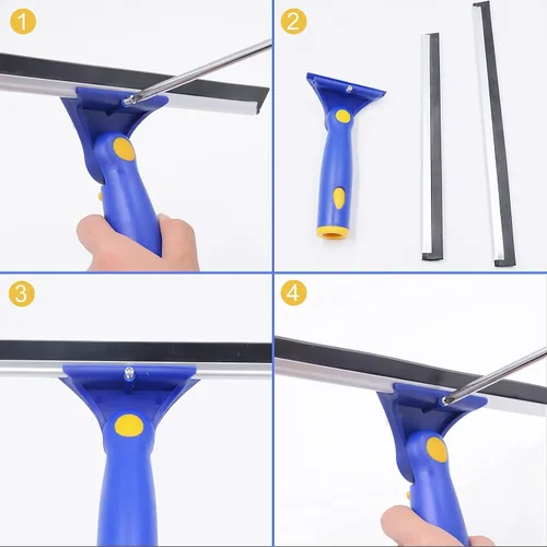 Miniatura 5 de Kit de limpieza de ventanas con poste extensible, escobilla de 10 pulgadas y combo de limpiador de microfibra de 11 pulgadas con poste de acero