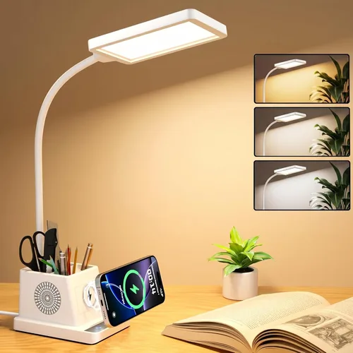 Miniatura 9 de COZOO Lámpara de escritorio LED con 3 puertos de carga USB, 2 tomas de corriente CA, 3 modos de color y 3 niveles de brillo, función