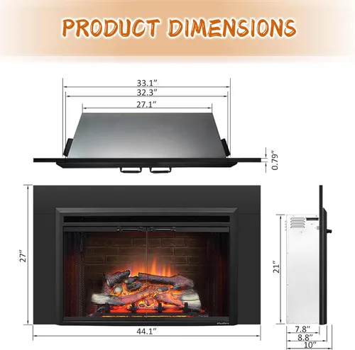 Miniatura 3 de PuraFlame Klaus - Inserto eléctrico para chimenea de 33" x 21", con kit de molduras, sonido de chispas de fuego, tronco de resina, puerta de vidrio