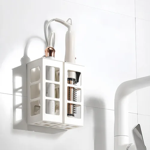 Miniatura 9 de Juego de 2 organizadores de herramientas para el cabello para montaje en pared, organizador de herramientas de pelo de baño colgante para rizador