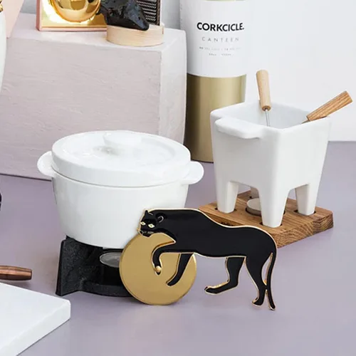 Miniatura 4 de Juego de fondue de cerámica, fondue de chocolate, fondue de queso o fondue de mantequilla, olla de fusión de porcelana ligera de té premium