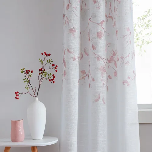 Central Park Panel de cortina translúcida metálica con estampado floral de hojas para sala de estar/dormitorio, decoración brillante, 6 ojales en la