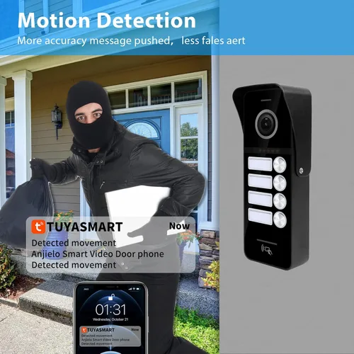 Miniatura 8 de ANJIELO SMART Sistema de intercomunicación con timbre de video con cable, 4 unidades familiares de 7 pulgadas, desbloqueo 3 en 1, detección