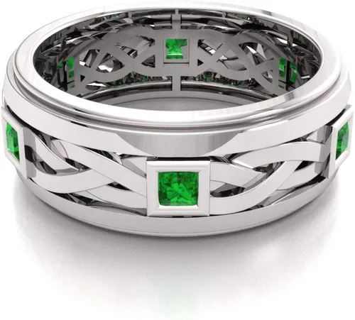 Miniatura 2 de Diamondere Anillo de boda con piedras preciosas de corte princesa natural y certificado en oro blanco de 14 quilates Anillo de nudo celta de 0.60