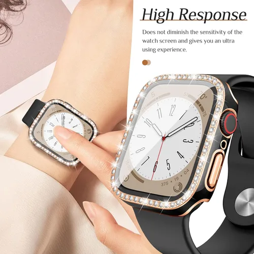 Miniatura 6 de Goton - Pack de 2 Fundas Bling para Apple Watch con Protector de Pantalla 40mm SE 3/2/1, Series 6/5/4, Funda con Purpurina para Mujer con Diamantes