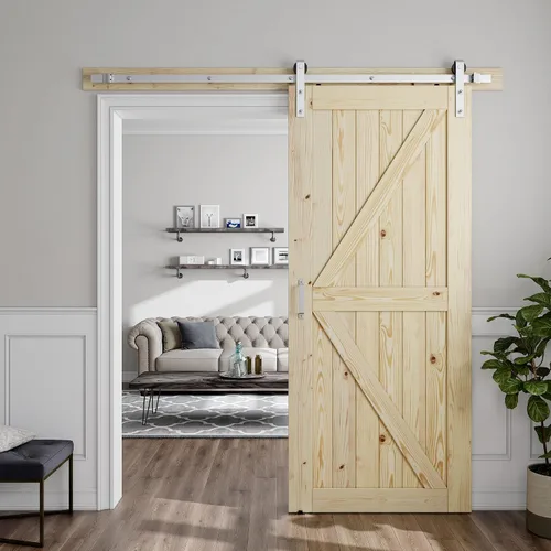 Miniatura 14 de SMARTSTANDARD Puerta corrediza de granero de 24 x 80 pulgadas con kit de herrajes y mango de níquel cepillado de 5 pies, se requiere un montaje