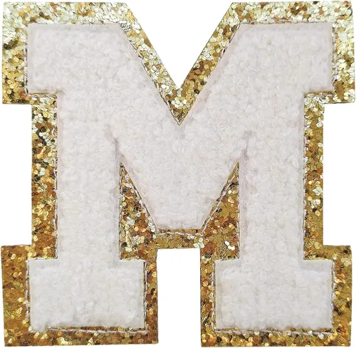 Miniatura 87 de SPRT - Parches de letras de chenilla universitaria con purpurina, parche de letras blancas para planchar con letras del alfabeto para disfraz