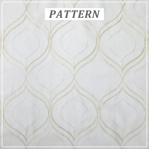 Miniatura 7 de VISIONTEX Cortinas traslúcidas blancas de 63 pulgadas de largo, juego de 2 paneles de bordado marroquí con puntos beige, tela de gasa bordada