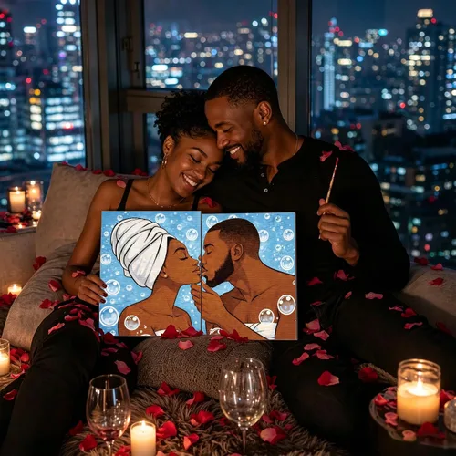 Miniatura 4 de Nuberlic Paquete de 2 batas de baño para parejas, kits de pintura de lienzo predibujados para adultos, pareja, sorbo y pintura, cita nocturna